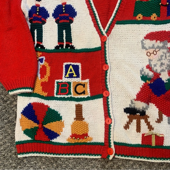 VTG Talbots Hand Knitted Holiday Ugly Christmas Cardigan Sweater - Picture 4 of 16